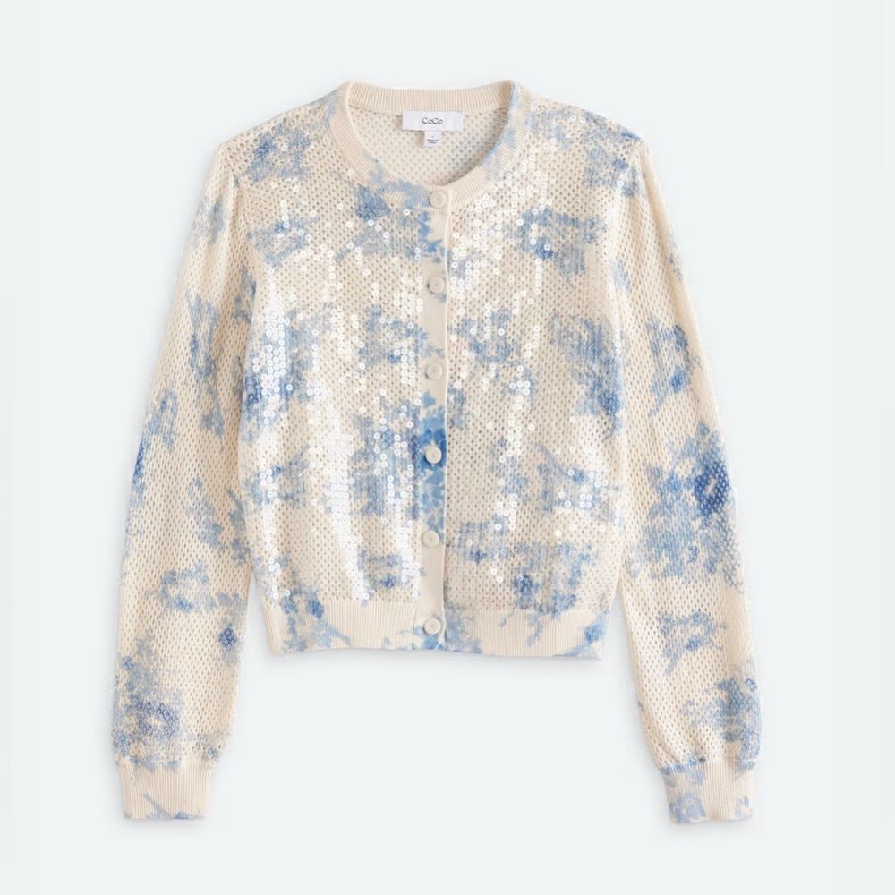 NWT CECE SZ L Long Slv Pointelle Cardigan